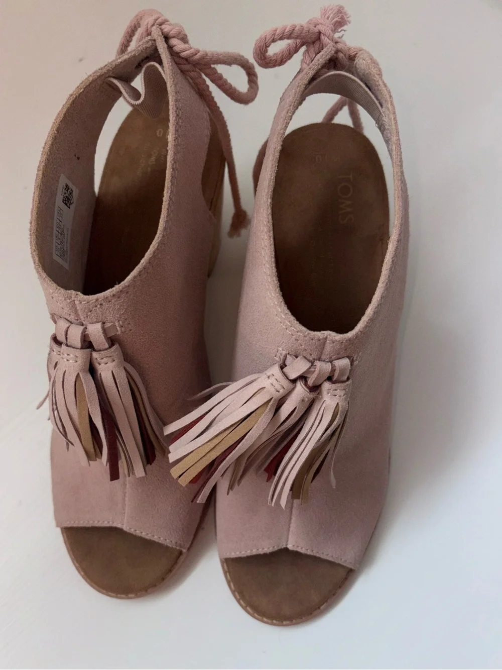 TOMS Elba Blush Suede Peep Toe Wood Block Heel  Womens 10